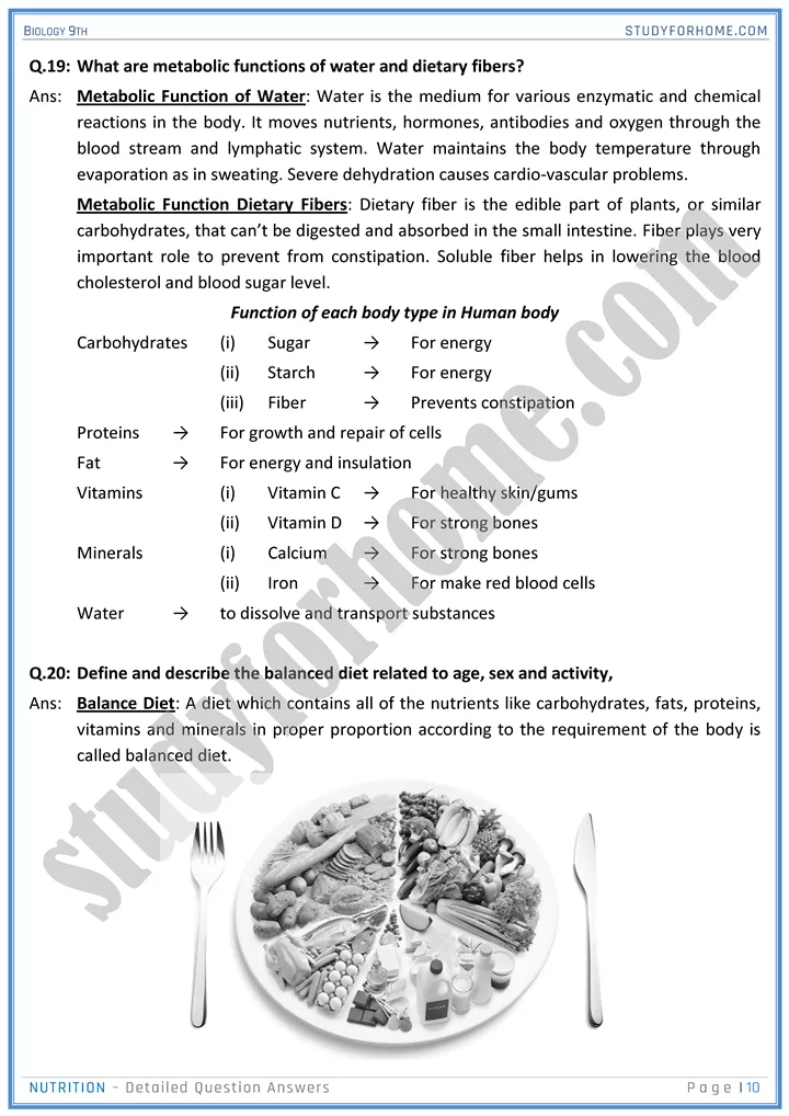 nutrition detailed question answers biology 9th 10