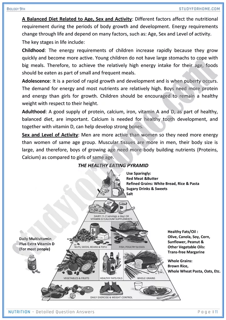 nutrition detailed question answers biology 9th 11