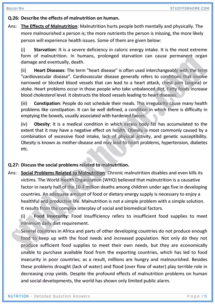 nutrition detailed question answers biology 9th 15