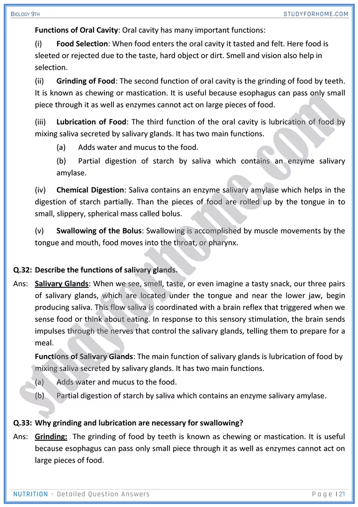 nutrition detailed question answers biology 9th 21