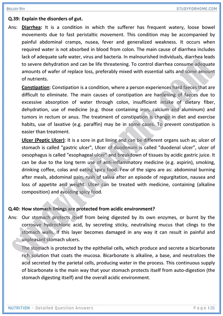 nutrition detailed question answers biology 9th 26