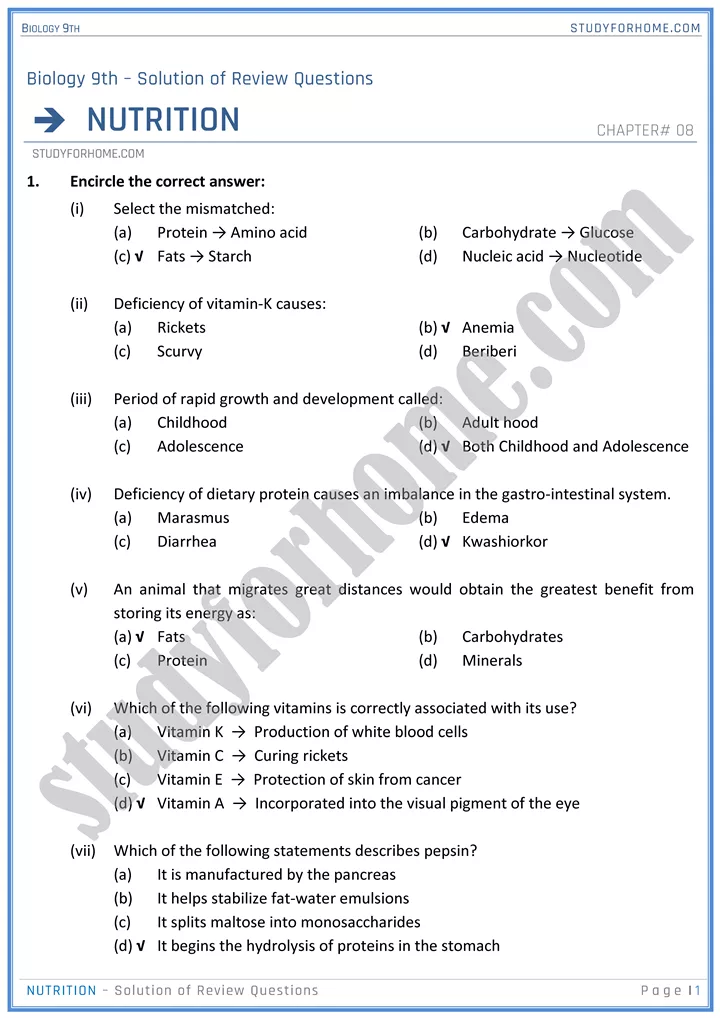 nutrition solution of review questions biology 9th 01