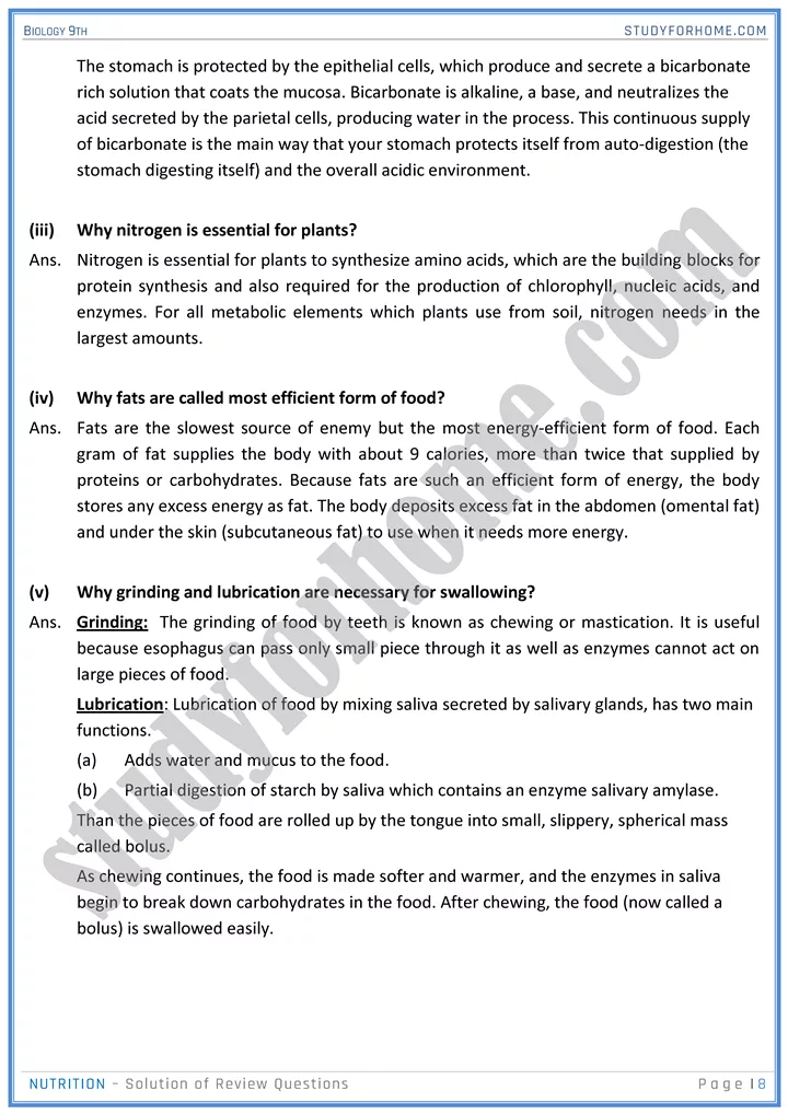 nutrition solution of review questions biology 9th 08