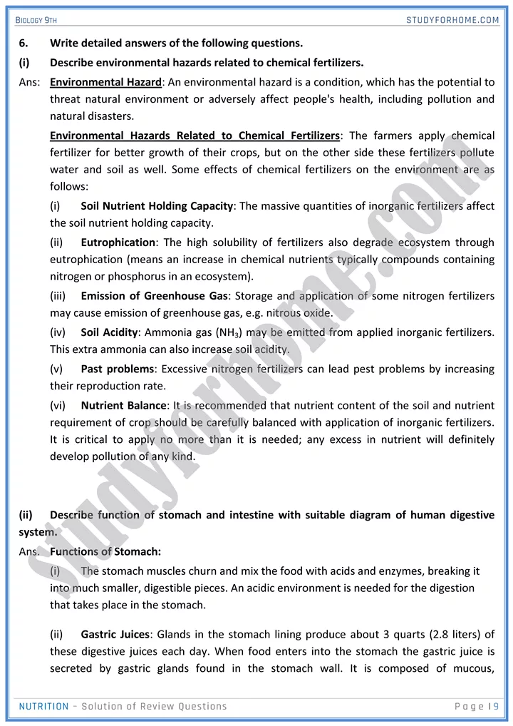 nutrition solution of review questions biology 9th 09