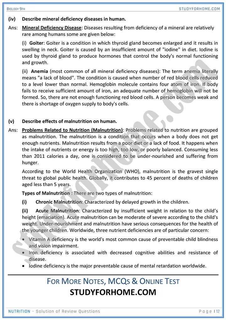 nutrition solution of review questions biology 9th 12