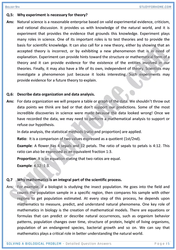 solving a biological problem detailed question answers biology 9th 5