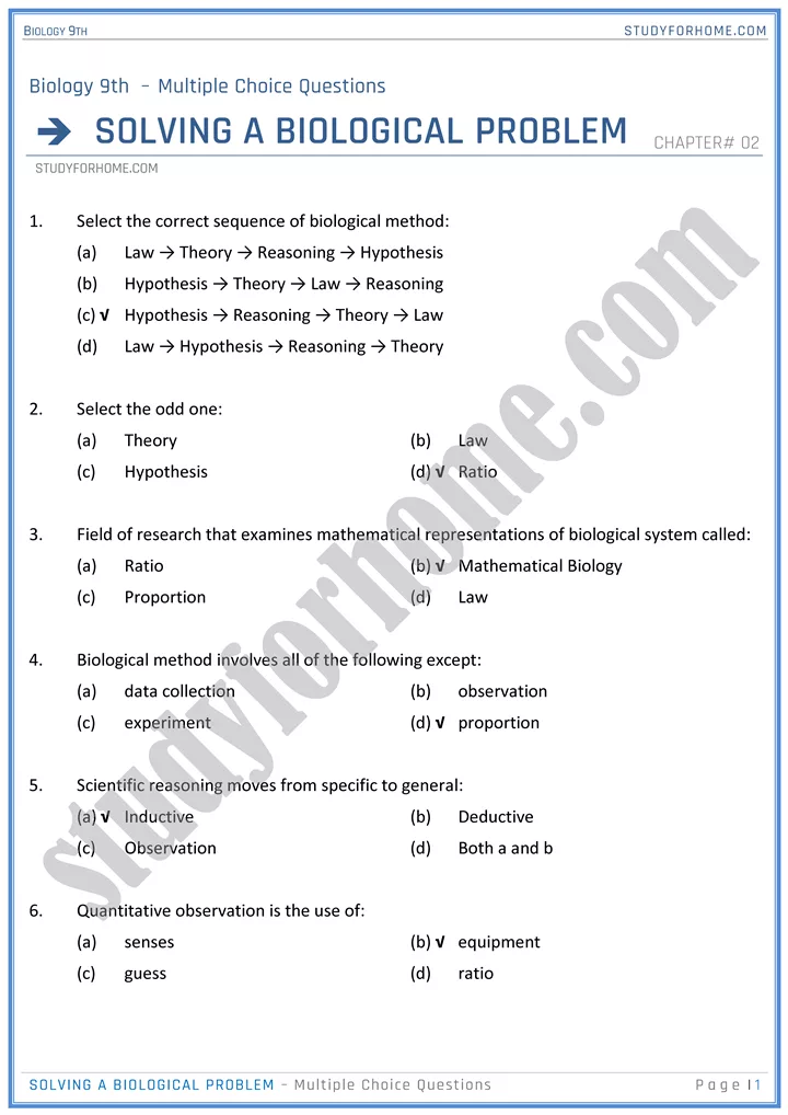 solving a biological problem mcqs biology 9th 1