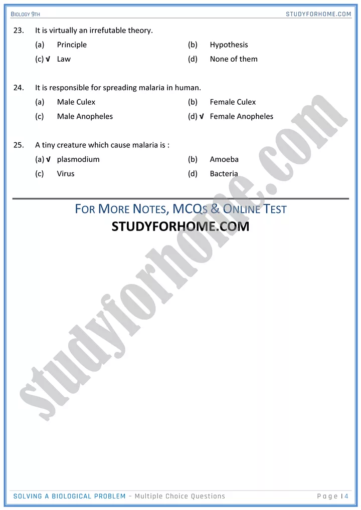 solving a biological problem mcqs biology 9th 4