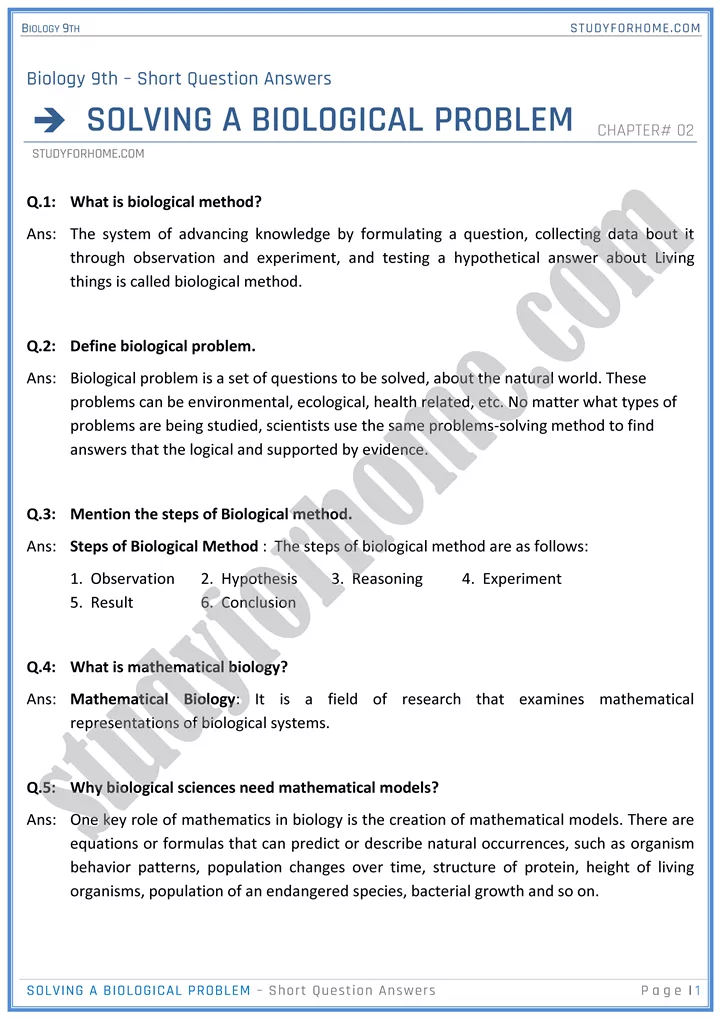 solving a biological problem short question answers biology 9th 1