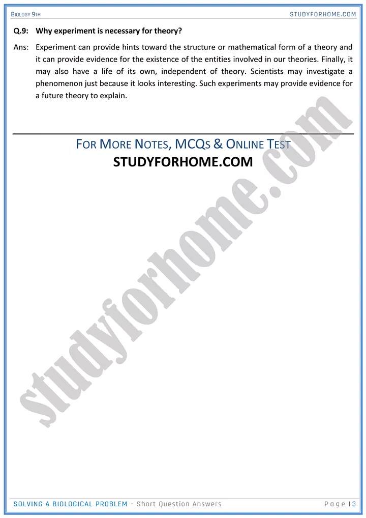 solving a biological problem short question answers biology 9th 3
