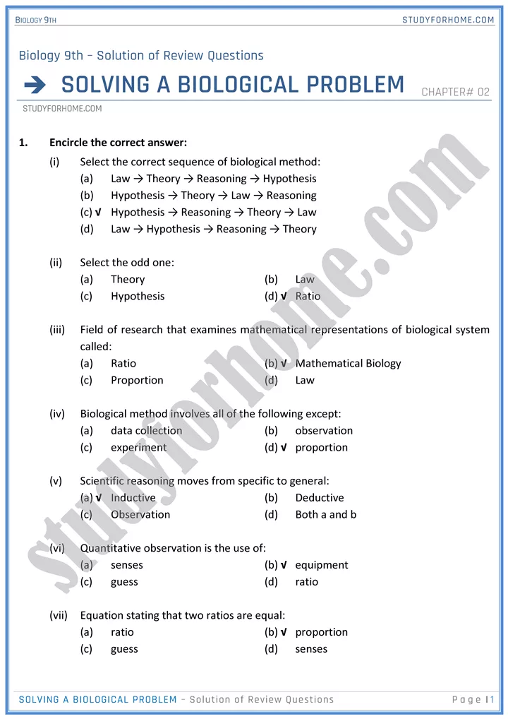 solving a biological problem solution of review questions biology 9th 1