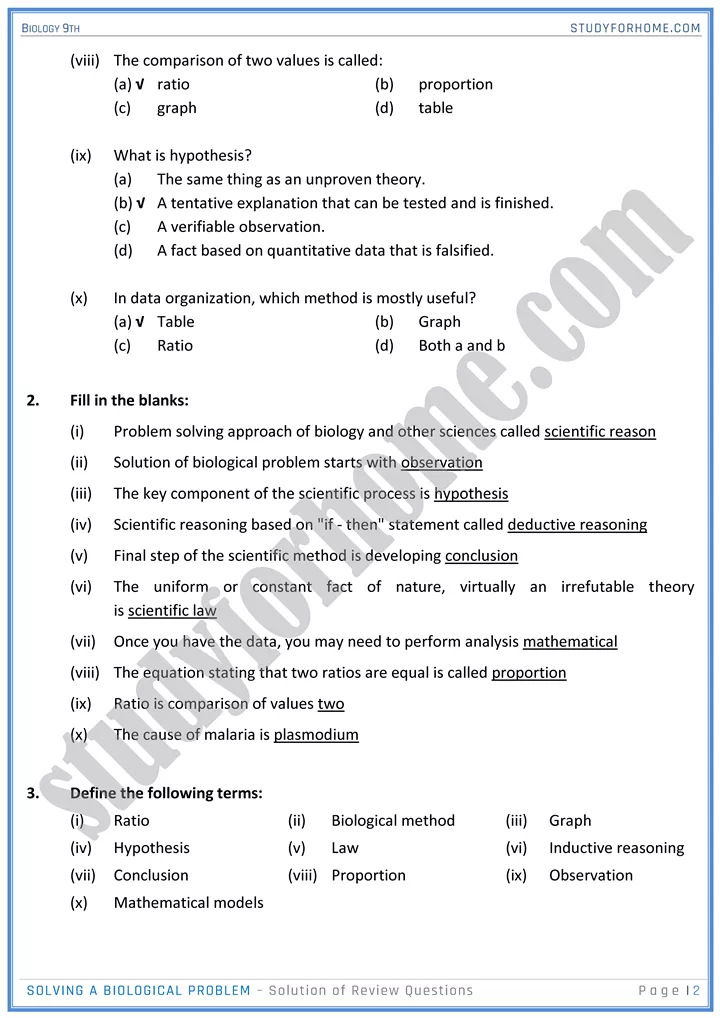 solving a biological problem solution of review questions biology 9th 2