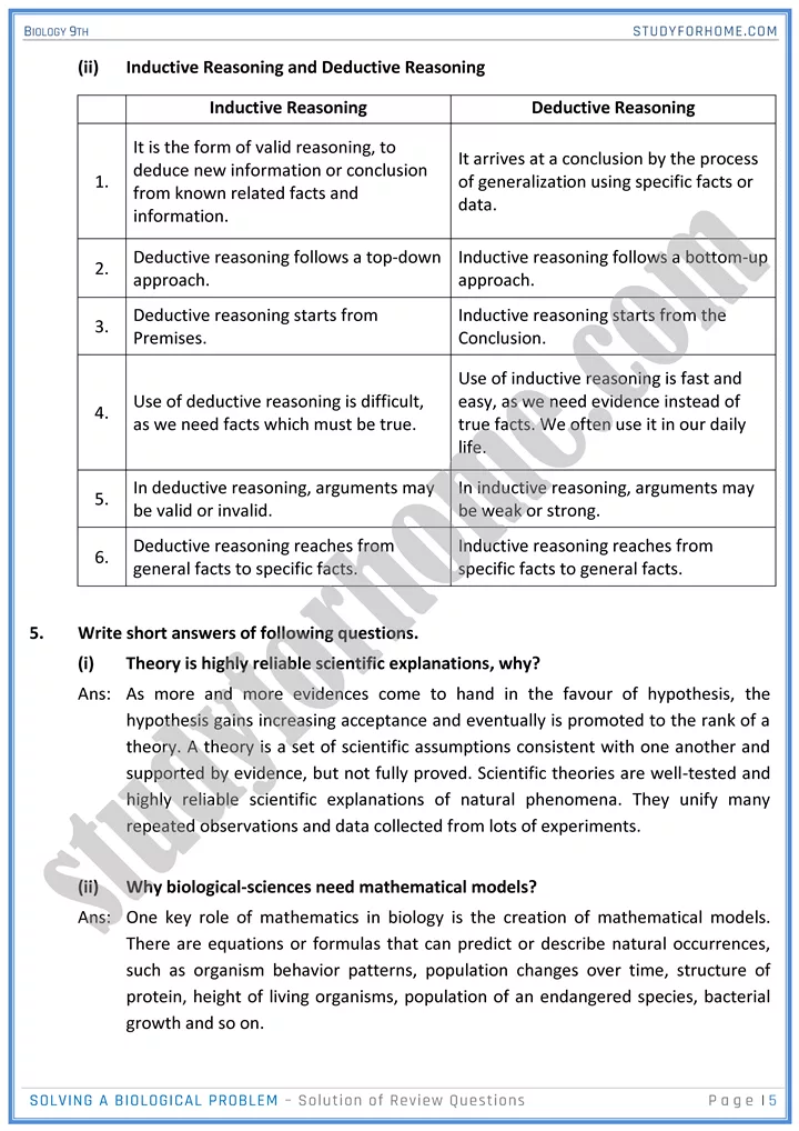 solving a biological problem solution of review questions biology 9th 5