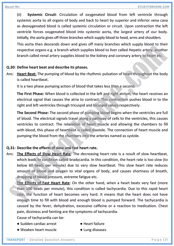 transport detailed question answers biology 9th 21