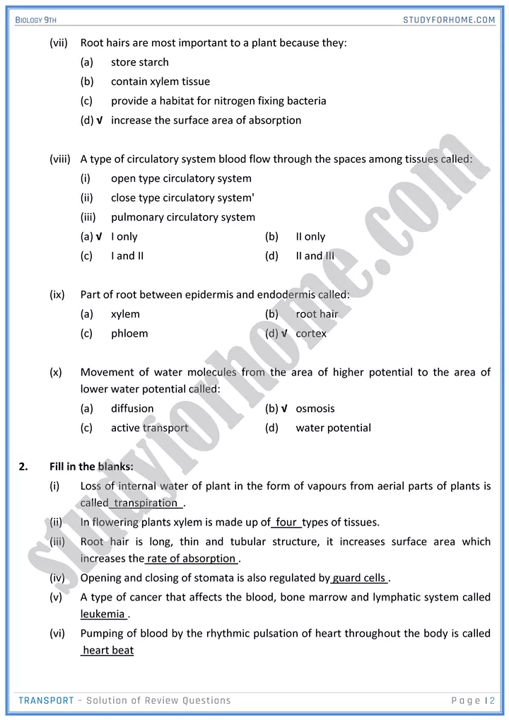 transport solution of review questions biology 9th 02