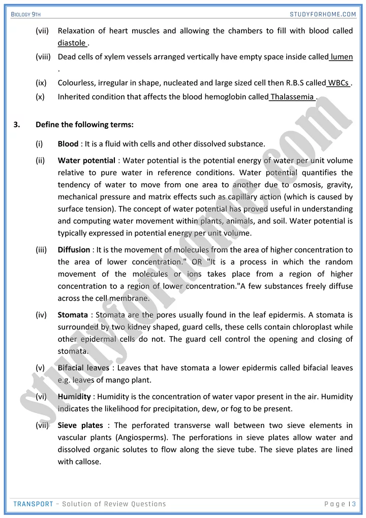 transport solution of review questions biology 9th 03