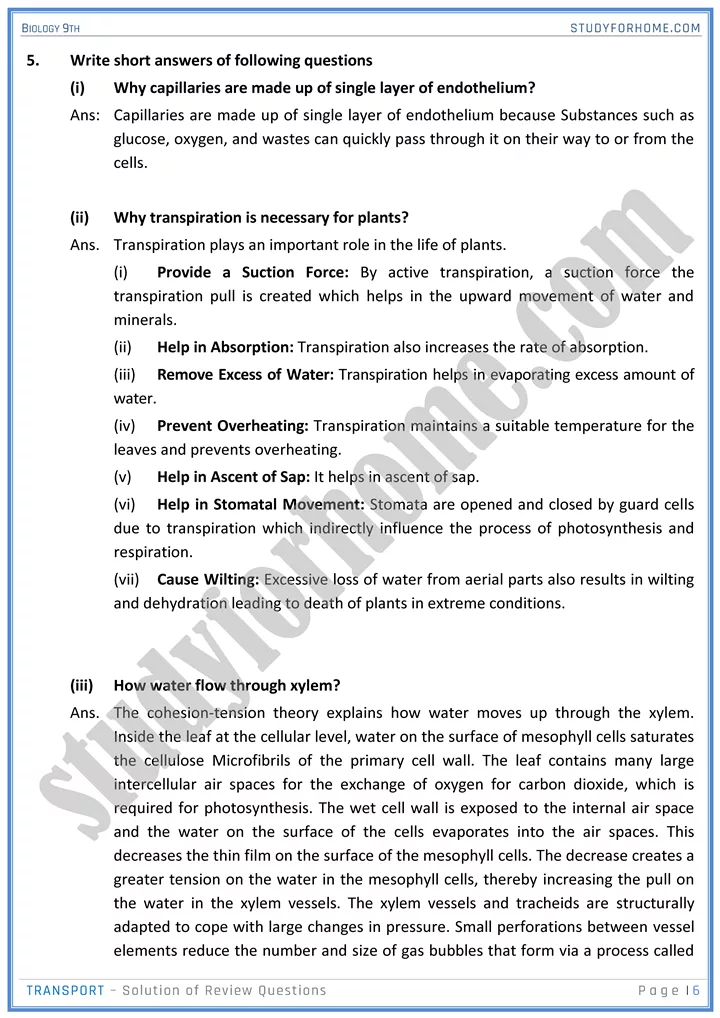 transport solution of review questions biology 9th 06