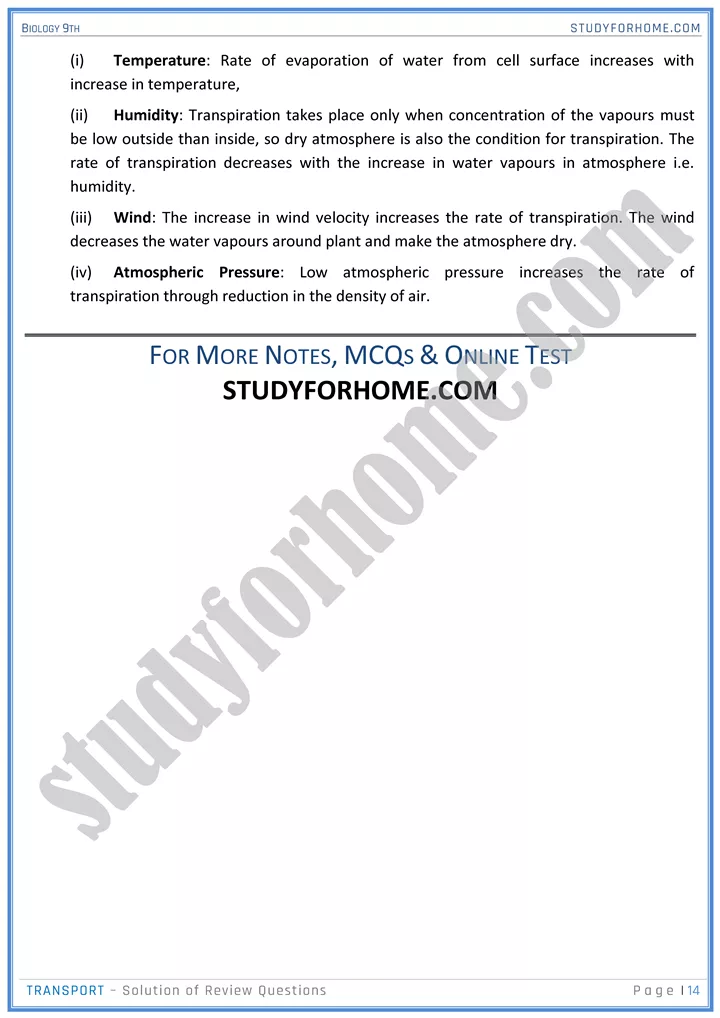 transport solution of review questions biology 9th 14