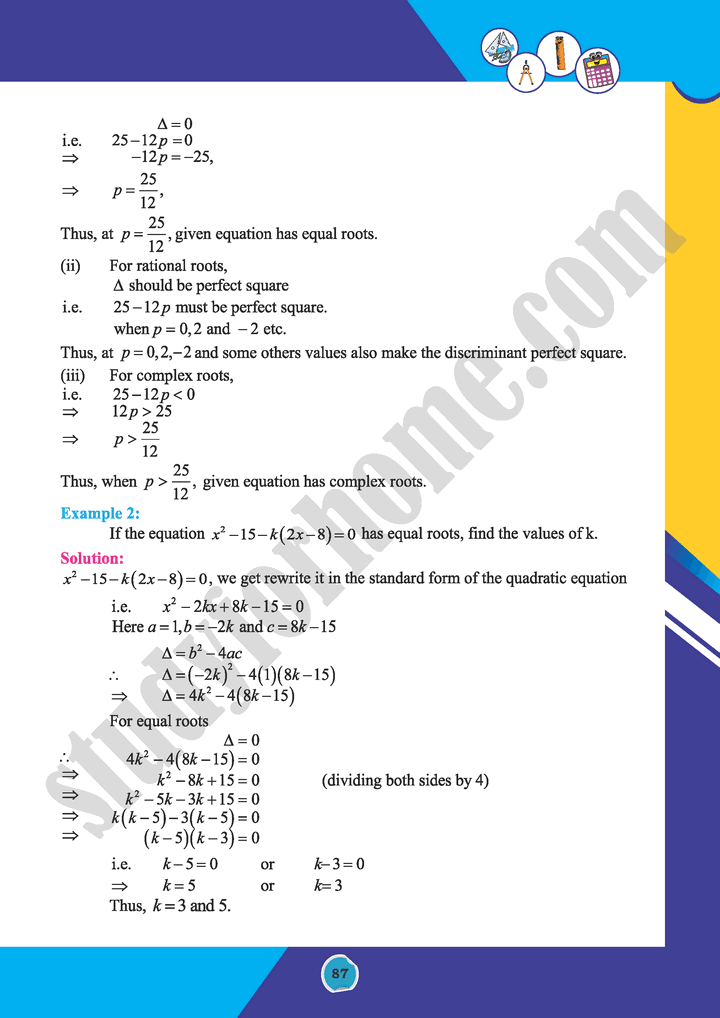 Theory Of Quadratic Equations Unit 20 Maths 10th Text Book