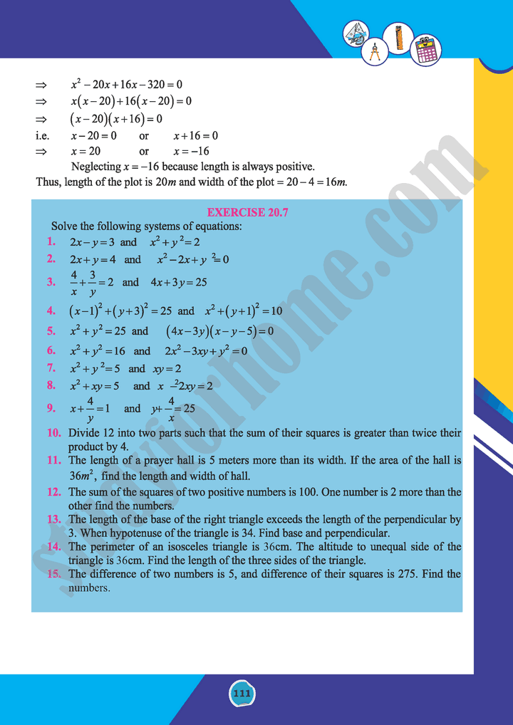 Theory Of Quadratic Equations Unit 20 Maths 10th Text Book