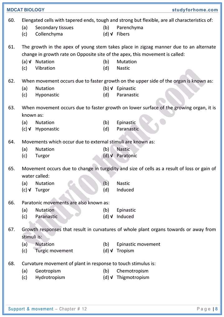 chap 12 support movement biology mdcat 08