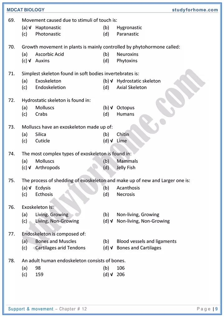 chap 12 support movement biology mdcat 09