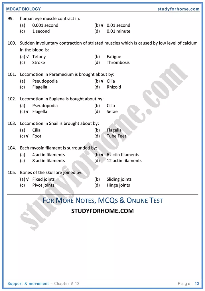 chap 12 support movement biology mdcat 12