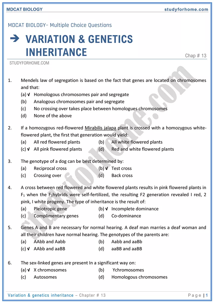 chap 13 variation genetics inheritance biology mdcat 01