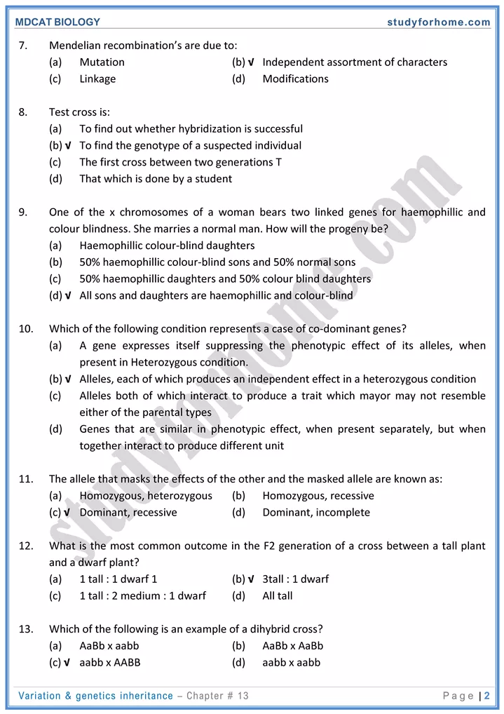 chap 13 variation genetics inheritance biology mdcat 02