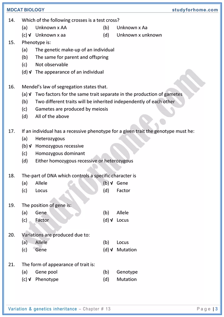 chap 13 variation genetics inheritance biology mdcat 03