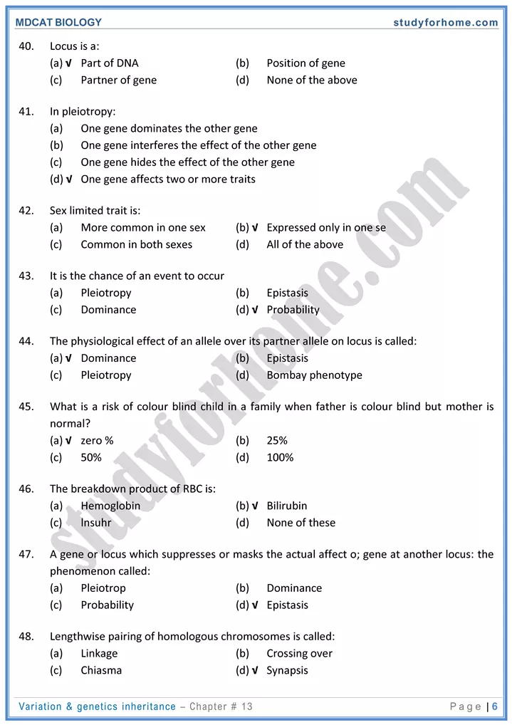 chap 13 variation genetics inheritance biology mdcat 06