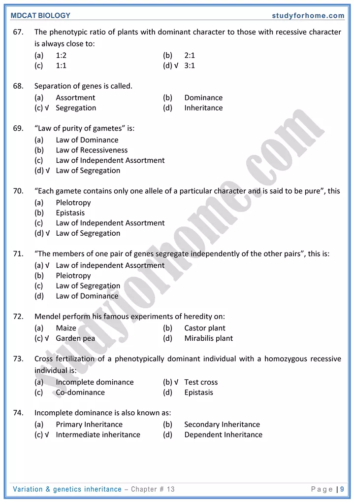 chap 13 variation genetics inheritance biology mdcat 09