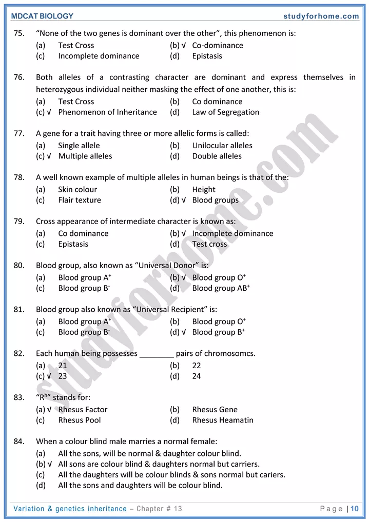 chap 13 variation genetics inheritance biology mdcat 10