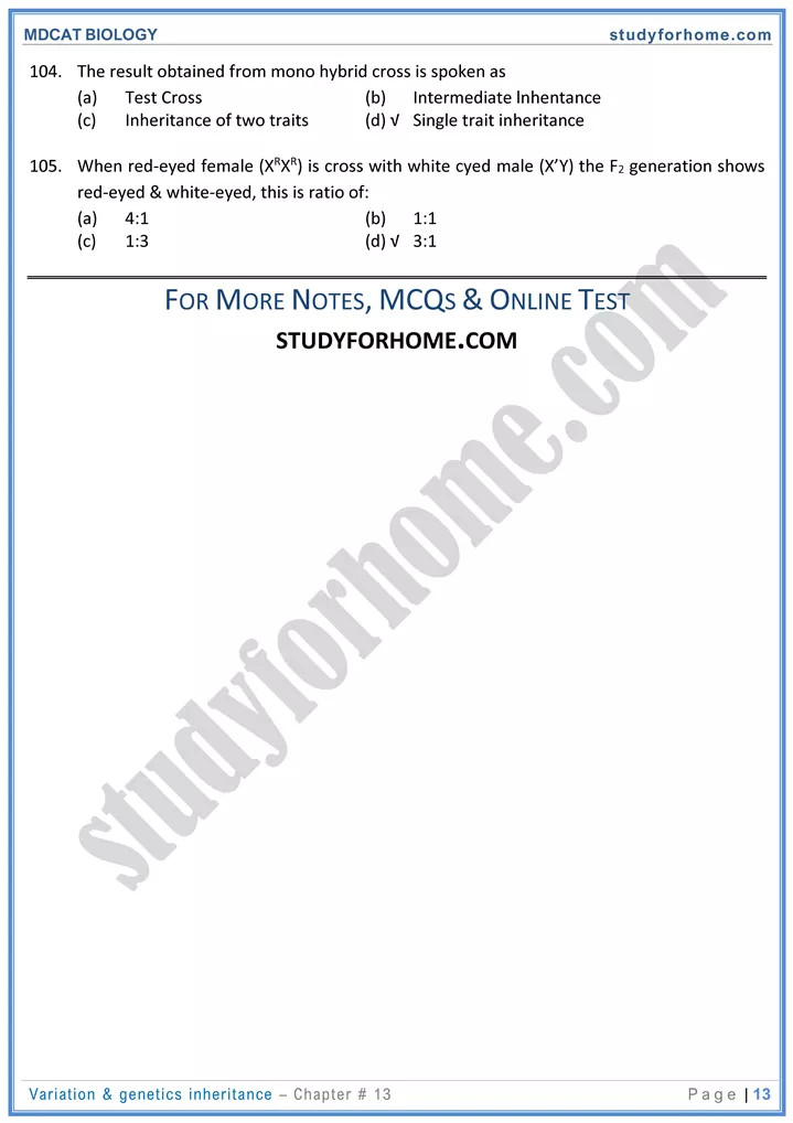 chap 13 variation genetics inheritance biology mdcat 13