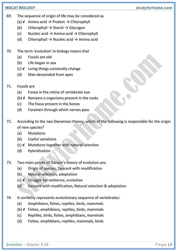 chap 8 evolution biology mdcat 09