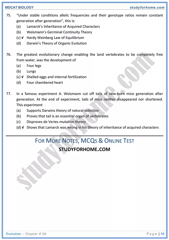 chap 8 evolution biology mdcat 10