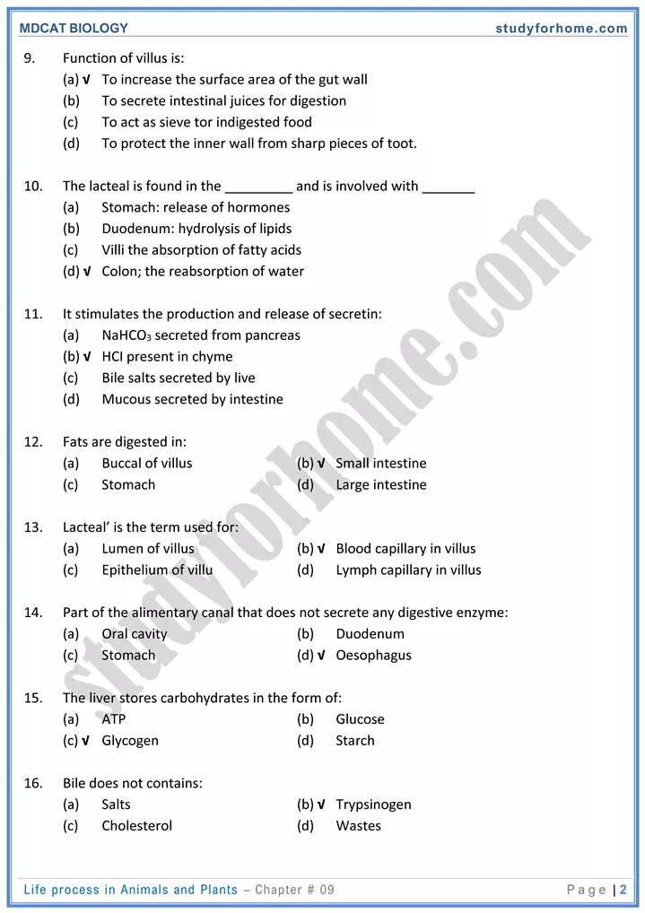 chap 9 life process in animals and plants biology mdcat 02