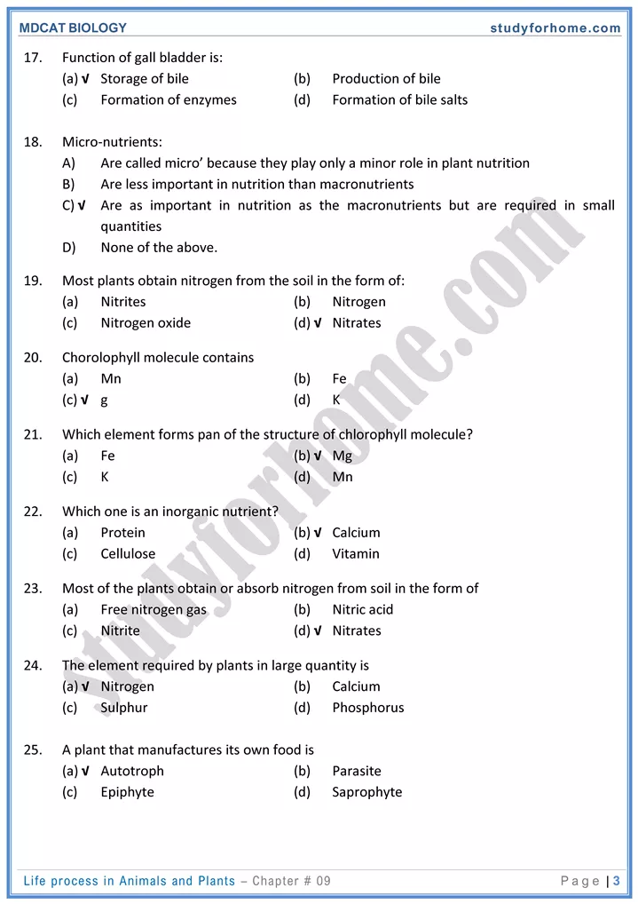 chap 9 life process in animals and plants biology mdcat 03