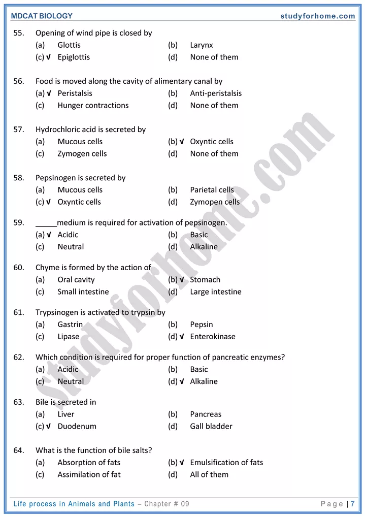 chap 9 life process in animals and plants biology mdcat 07