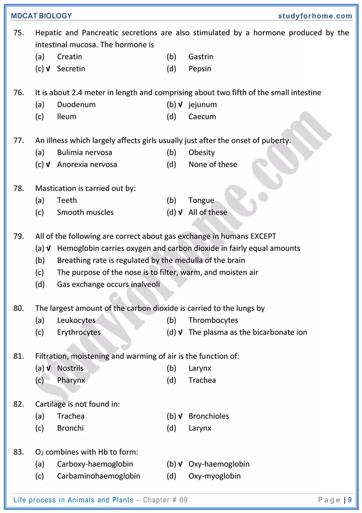 chap 9 life process in animals and plants biology mdcat 09