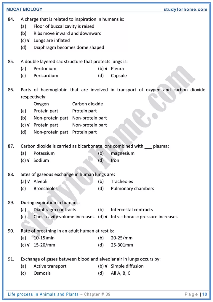 chap 9 life process in animals and plants biology mdcat 10