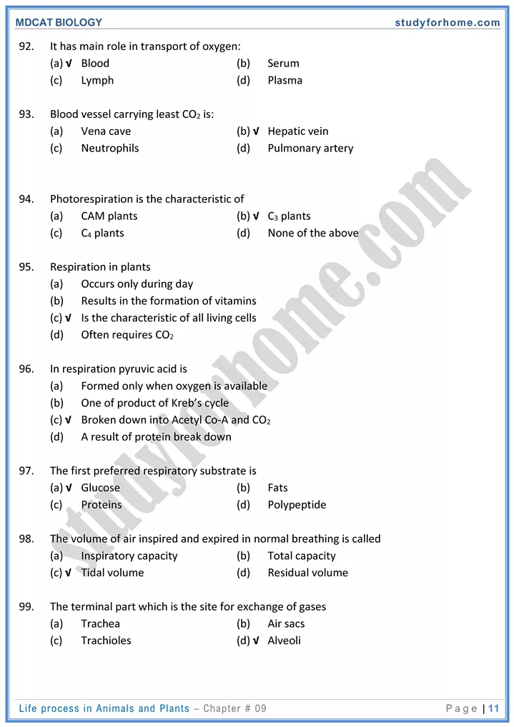 chap 9 life process in animals and plants biology mdcat 11