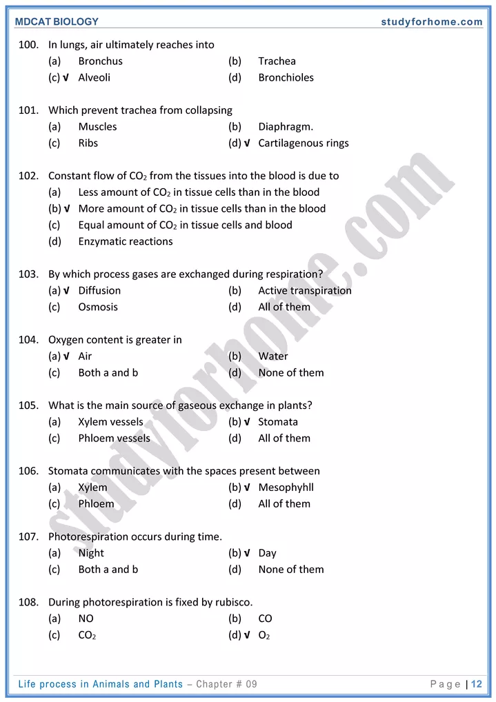 chap 9 life process in animals and plants biology mdcat 12