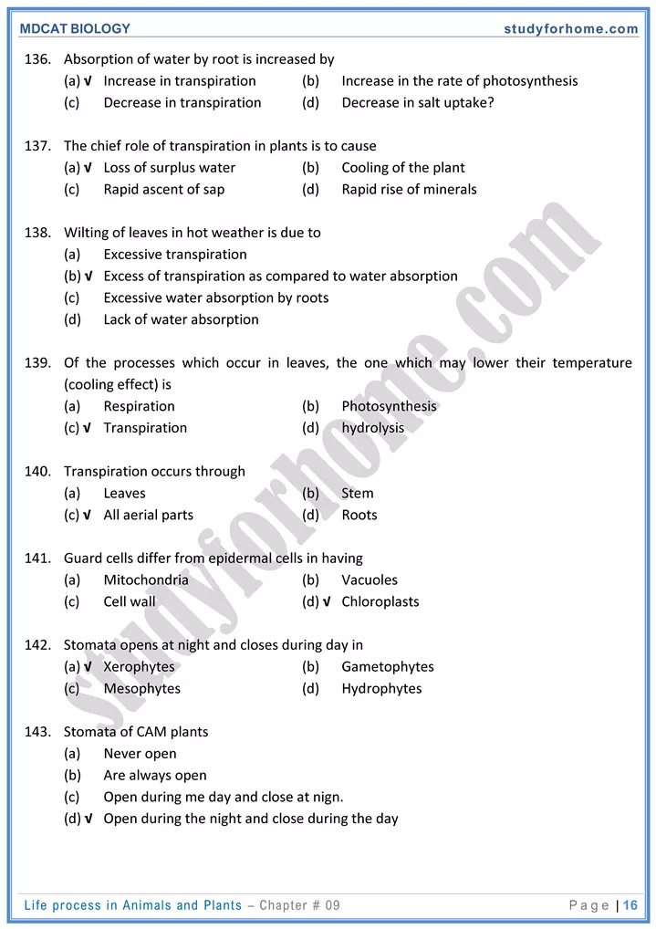 chap 9 life process in animals and plants biology mdcat 16