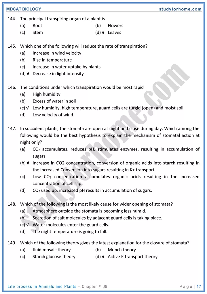 chap 9 life process in animals and plants biology mdcat 17