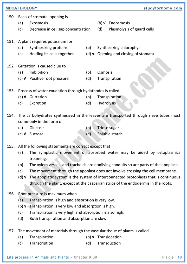 chap 9 life process in animals and plants biology mdcat 18