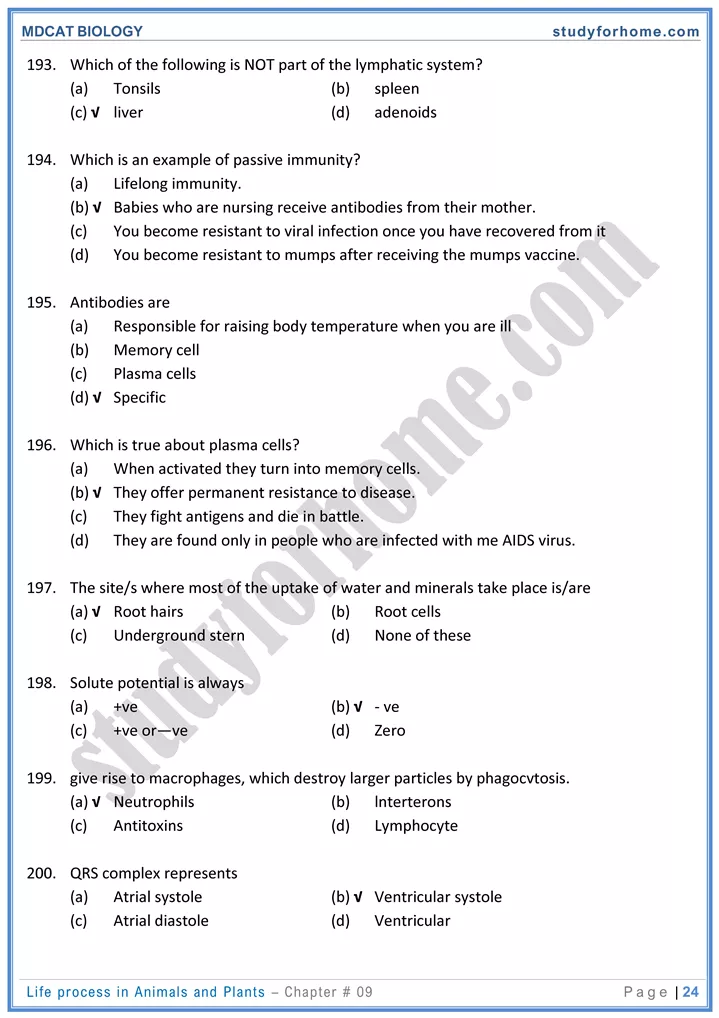 chap 9 life process in animals and plants biology mdcat 24