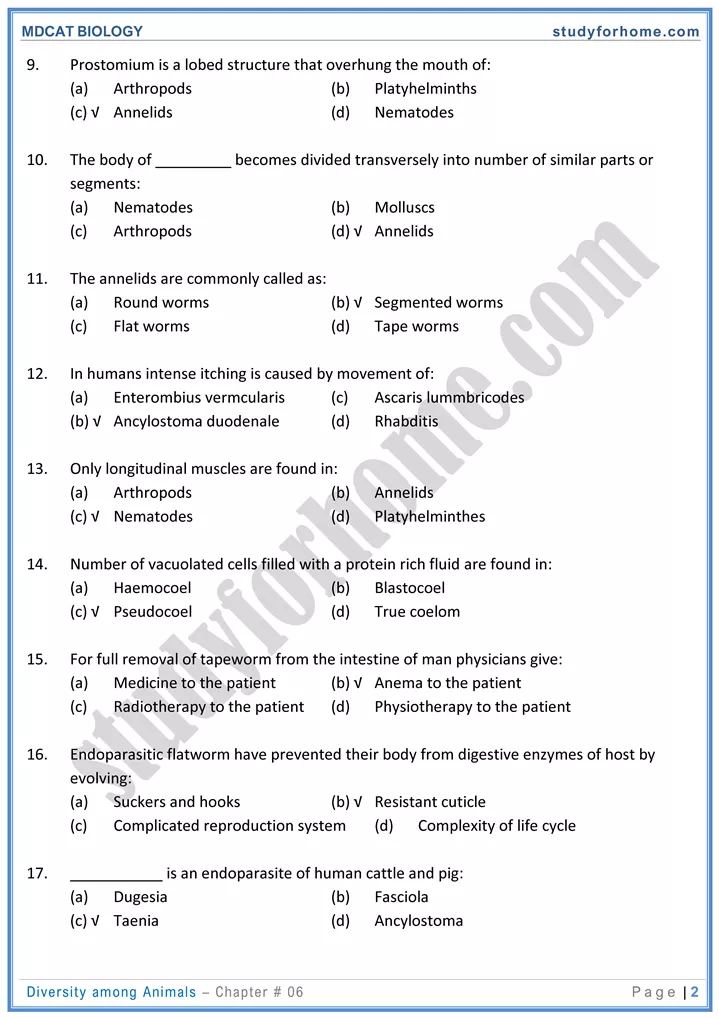 mdcat-biology-chapter-6-diversity-among-animals-online-mcqs-test-2