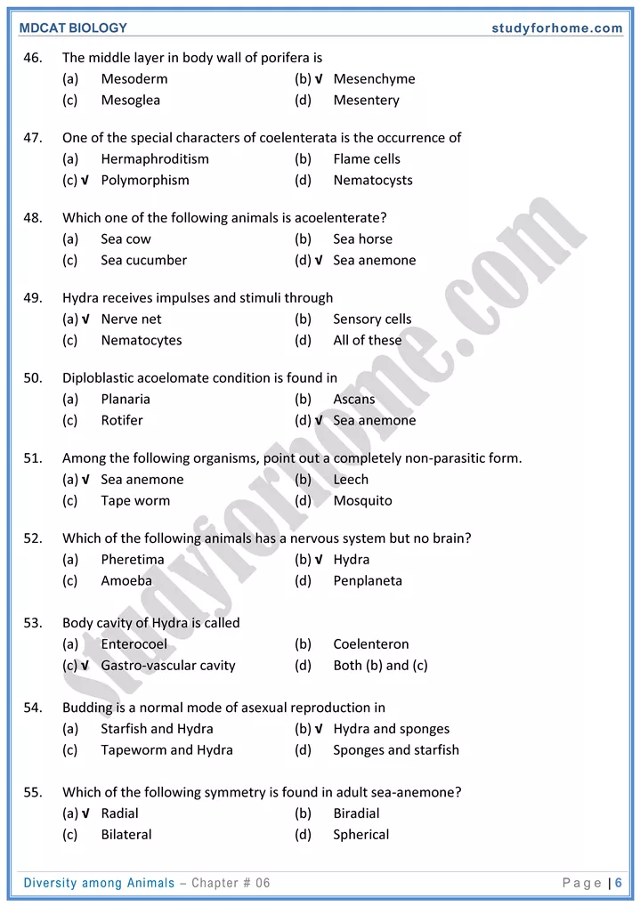 mdcat-biology-chapter-6-diversity-among-animals-online-mcqs-test-6