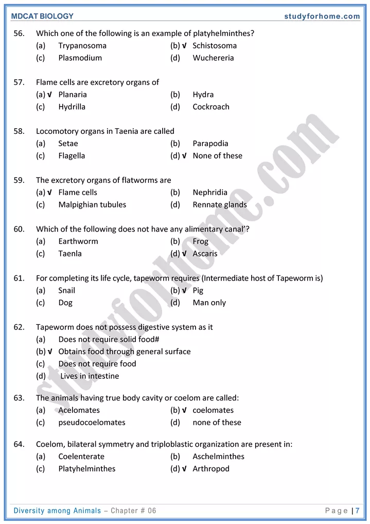 mdcat-biology-chapter-6-diversity-among-animals-online-mcqs-test-7